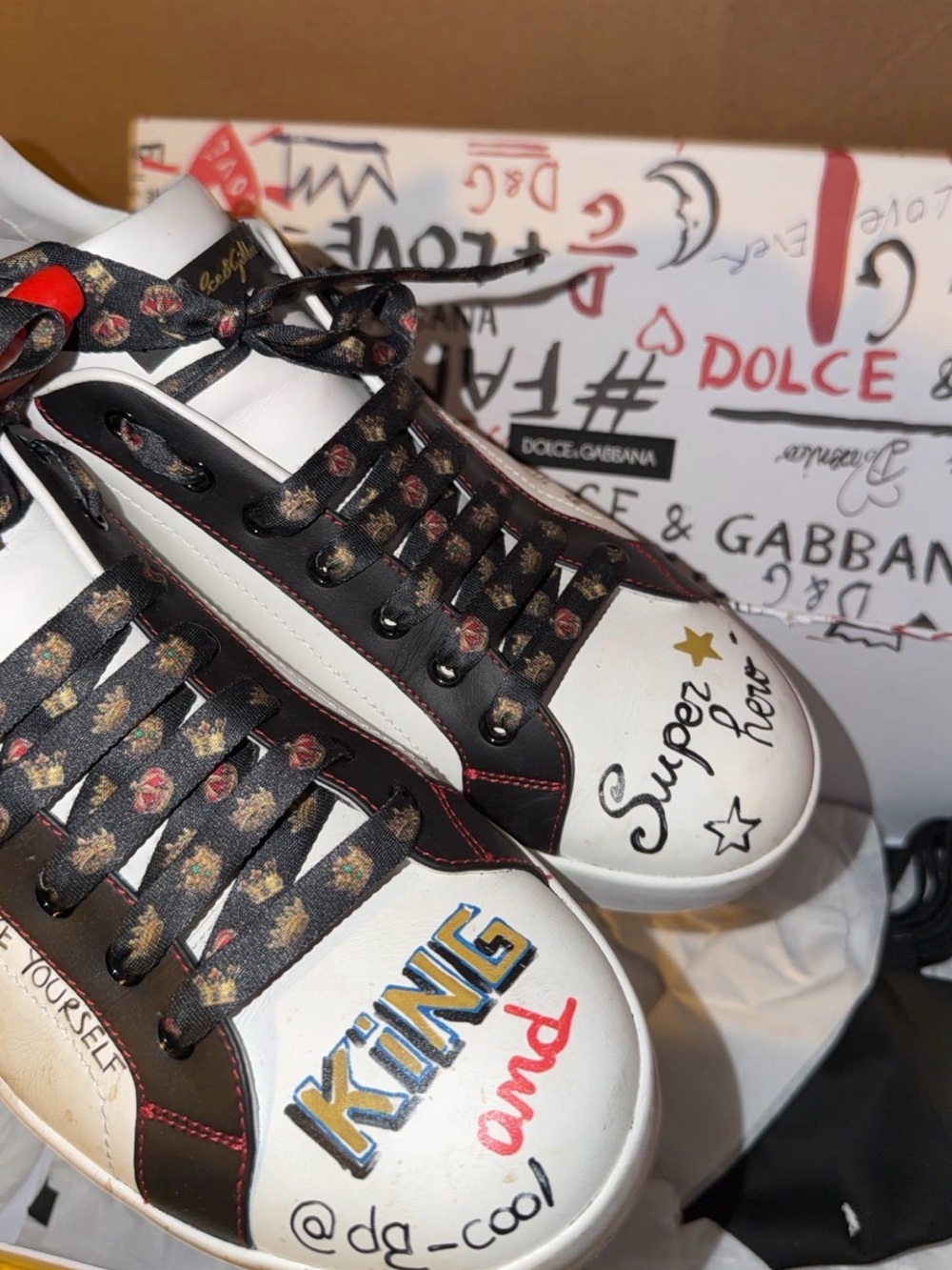 Dolce & Gabbana Men’s White Black Graphic 'King' Sneakers